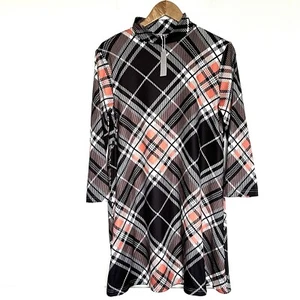 Woman’s Dress Small Plaid Soft Mini Pullover Mock Neck Long Sleeve NWT - Picture 1 of 8