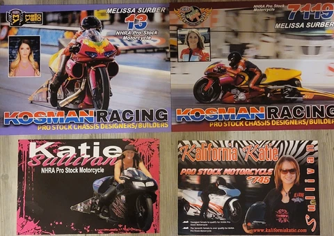 Lot of 4 NHRA Pro Bike Handouts (2) Melissa Surber (2) Katie Sullivan Cover