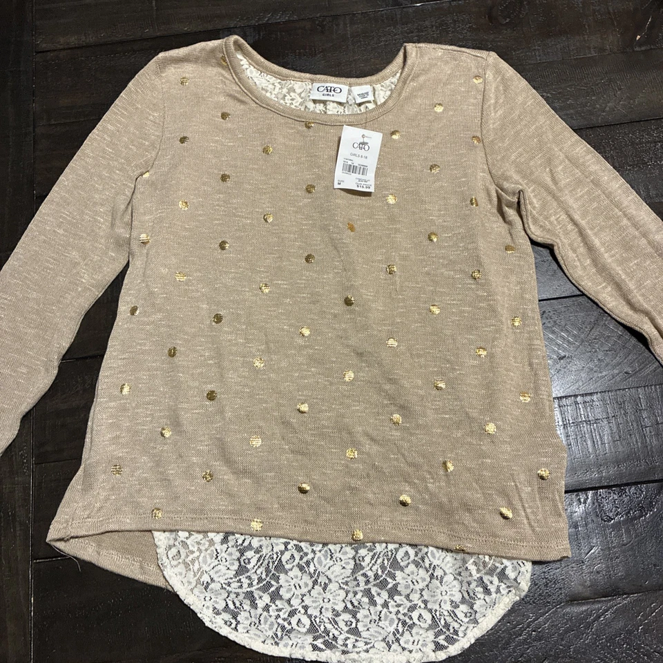 NWT Cato Girls M (10/12) Gold Lace Top - Image 1 of 2