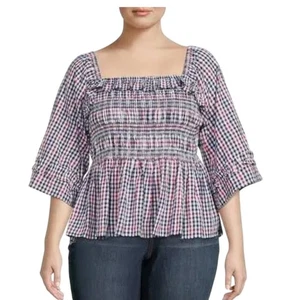 Blusa romántica gitana para mujer Plus 3X multicolor cuello cuadrado manga 3/4 ajustada - Imagen 1 de 8