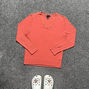 Tommy Hilfiger Jumper Plain Orange Sweater Womens Size S Knit Designer V Neck - Picture 1 of 4