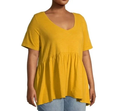 Blusa Campesina Terra & Sky Amarilla Top Talla 2X Cuello en V Calce Fluido Acampanada Elastizada Foto 1 de 4