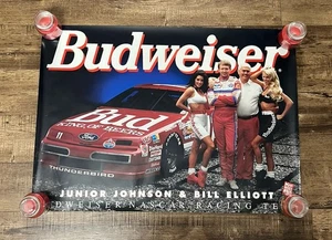 Vintage NASCAR Bill Elliott Budweiser Racing Team Poster (Junior Johnson) - Picture 1 of 3