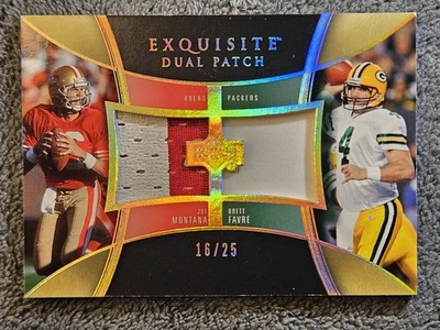 2005 Exquisite Joe Montana Brett Favre Game-Used Jersey Patch #'ed 16/25 - Image 1 of 2