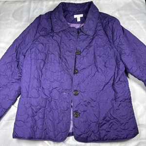 Women’s Large Charter Club Jacket Purple Quilted Button Front - Picture 1 of 8