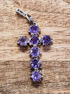 💎⚒ Wertvolles Edelstein Kreuz in 925er Silberfassung geschmiedet Amethyst 💎⚒ - Bild 1 von 4