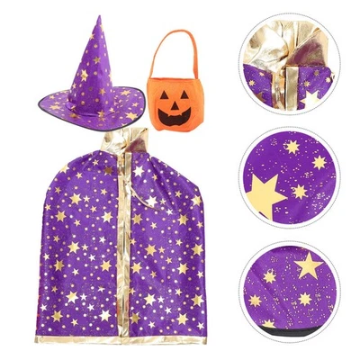 1 Set of Creative Pumpkin Basket Children Halloween Cape Creative Masquerade Hat - Image 1 of 4