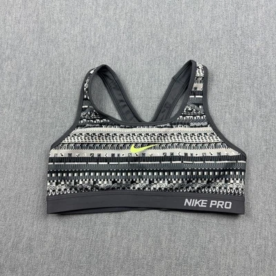 Nike Pro Sports Bra Womens Medium Black Abstract Racerback Stretch Gym Yoga - Image 1 of 4