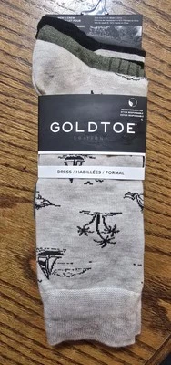 New Gold Toe Dress Crew Socks Men 6-12.5 Beige Green Black Palm Trees 3 Pack - Image 1 of 3