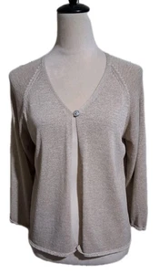 Cárdigan Sigrid Olson Sport Beige Un Botón Talla Grande Manga Larga Mezcla Rayón - Imagen 1 de 10