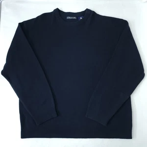 VINTAGE Structure Sweater Mens XL Navy Blue Lambswool Blend Crewneck 90s Dad - Picture 1 of 9