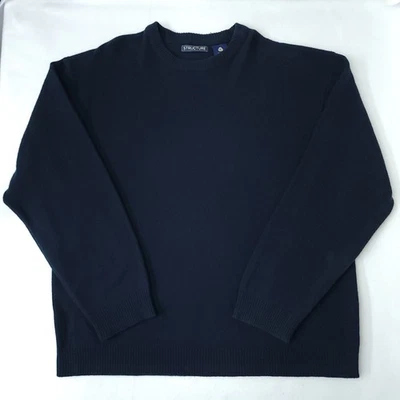 VINTAGE Structure Sweater Mens XL Navy Blue Lambswool Blend Crewneck 90s Dad - Image 1 of 4