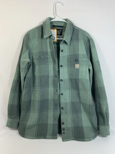 NWT $69.99 Carhartt Loose Fit Twill Flannel Green Plaid Shirt Jacket Size S - Picture 1 of 11