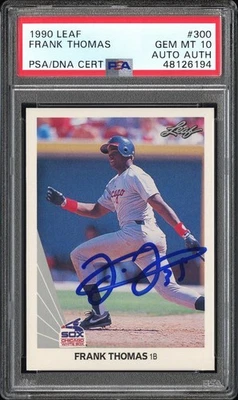1990 年 LEAF #300 弗兰克·托马斯 RC 白色 SOX 名人堂 PSA 10 DNA 签名 — 第 1/3 张图片