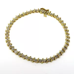 NYJEWEL 10k Two Tone Gold 1ct Diamond S Link Tennis Bracelet 7 Inches - Picture 1 of 6