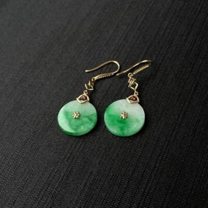 【KATHY JADE】Icy Emerald With Green Jadeite Jade Earring《Grade A》 - Picture 1 of 1