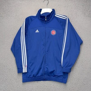 Chicago Cubs Track Jacket Boys Medium Blue Adidas Full Zip Sweatshirt FLAW - Picture 1 of 10