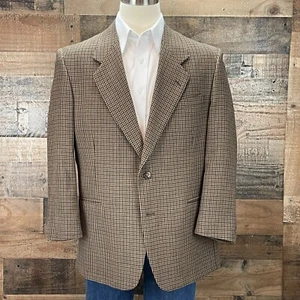 Vintage Pierre Cardin Wool Sport Coat Mens 44R Brown Houndstooth Blazer Jacket - Picture 1 of 12