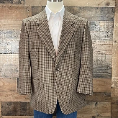 Vintage Pierre Cardin Sport Coat Blazer Wool Mens 44R Brown Houndstooth Jacket - Image 1 of 4
