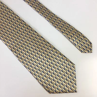 Pierre Cardin Tie Mens 100% Silk Made in USA Blues/Beige/Gold/Silver Geo - Image 1 of 4