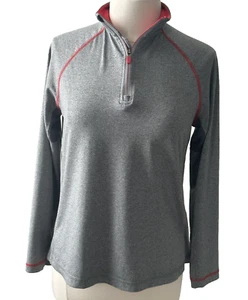 Lands' End Womans M  1/4 Zip Activewear Top Shirt Gray w/ Red Accents Lightwgt - Picture 1 of 10