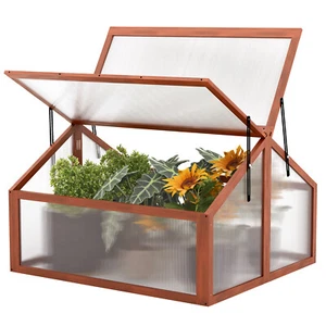 Double Box Garden Wooden Green House Raised Plants Bed Protection Cold Fram New - Picture 1 of 7