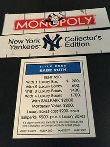 Monopoly NY Yankees Babe Ruth Title Deed Card Game Replacement Card 2001 - Picture 1 of 3