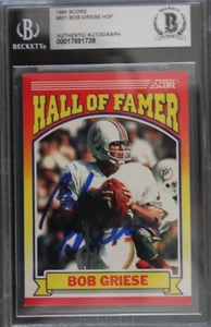 Bob Griese Miami Dolphins Purdue HOF Autograph Signed 1990Score #601 Card BAS - Picture 1 of 4