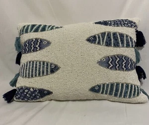 Beaded Pillow w/8 Fish Different Designs 8 Tassels 15 x12" Great for Beach Theme - Picture 1 of 6