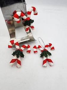 Vintage Crossed Ceramic Hanging Candy Cane Christmas Ornament Set Of 3 - Picture 1 of 3