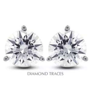 1.79ct E-VS2 Ideal Round Cert Diamonds 14k Gold 3-Prong Set Martini Earrings 6mm - Foto 1 di 6