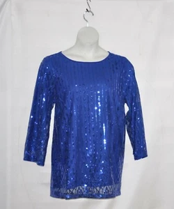 Bob Mackie 3/4 Sleeve Sequin Pull-Over Top Size S Royal - Picture 1 of 2