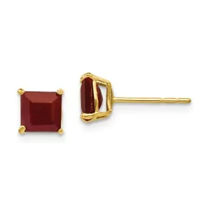 14K Yellow Gold 5mm Square Ruby Stud Earrings Push Back Madi K Child's Jewelry - Picture 1 of 3