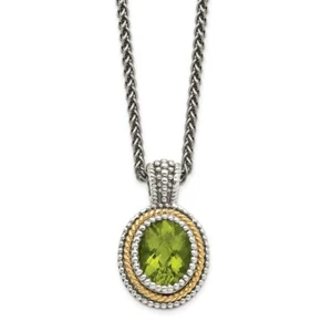 14k/Silver Two-Tone Sterling Silver 14k 14kt Peridot Necklace 2mm 18 inch - Picture 1 of 2