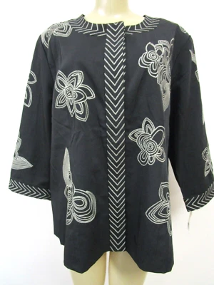 Norm Thompson Floral Embroidered Blazer Black 3/4 Sleeve XL NEW - Image 1 of 4
