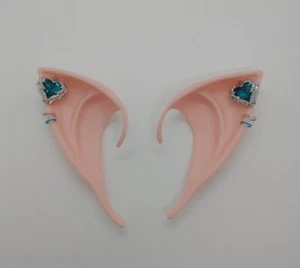 Elf Ears Pierced Cosplay Costume Pointy Heart Wing Blue Gem LARP Theatre Fantasy - Picture 1 of 9