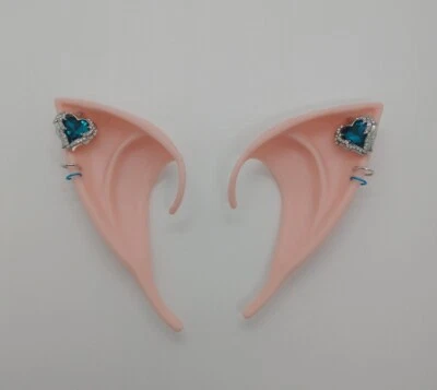 Elf Ears Pierced Cosplay Costume Pointy Heart Wing Blue Gem LARP Theatre Fantasy - Image 1 of 4
