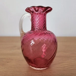 VTG Pilgrim Cranberry Glass Swirl 4.5" Pitcher/Creamer w/Otptic Applied Handle - Picture 1 of 6