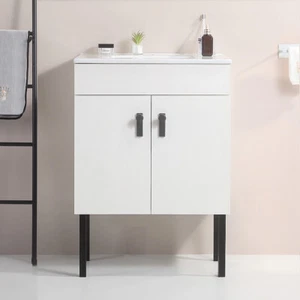 24"Bathroom Vanity w/Metal Leg,w/White Ceramic Basin,Two Soft Close Cabinet Door - Picture 1 of 8