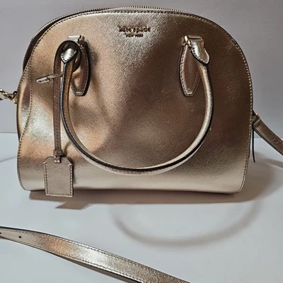 Kate Spade Gold Metallic Purse Cross Body Shoulder  Footed Base Adjustable Strap - Image 1 of 4