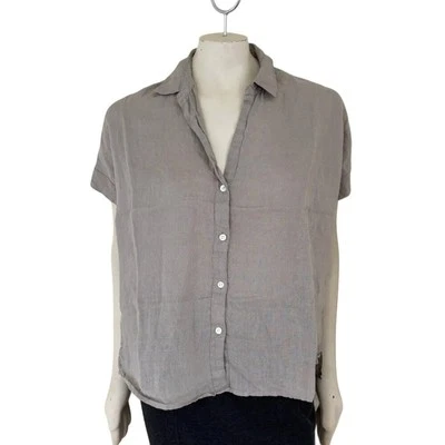 Camisa JAMES PERSE 100% Lino De Gran Tamaño Cuadrada Botón Delantero Cuello MUJER MEDIANA Foto 1 de 4