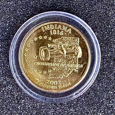 2002 Denver Mint Indiana Gold Plated State Quarter Encapsulated Uncirculated - Image 1 of 2