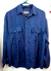 American Crusaders  Long Sleeve Button Up Shirt Men’s M Navy Blue 100% Silk VTG - Picture 1 of 7