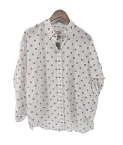 J. Crew Relaxed Button-up White Shirt with Pink Polka Dots Size 16 - Picture 1 of 6