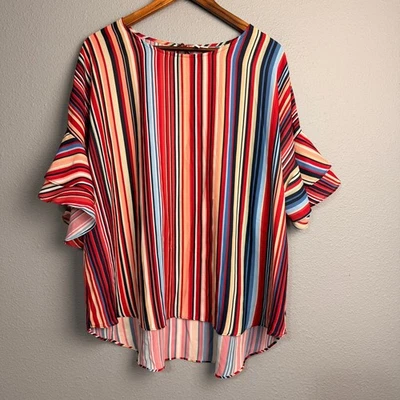 Top túnica manga dolman aleteada colorida a rayas Cato XL arte portátil multicolor Foto 1 de 4