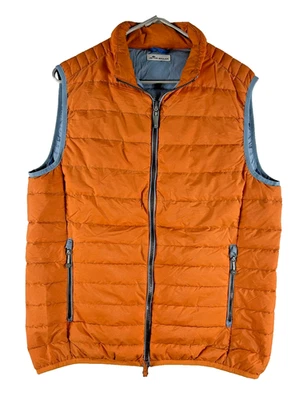 Peter Millar Men's L Orange Blue Quilted Puffer Vest Full Zip Golf Excellent - Image 1 of 4