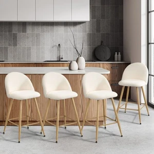 Oikiture 4x Bar Stools Kitchen Dining Chairs Counter Stool Boucle Padded Stools - Picture 1 of 8