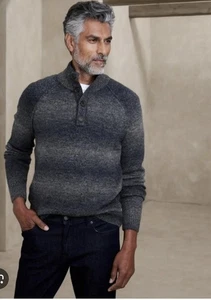 Men's Gray, Blu Sweater Mock Turtleneck  Size XL Long Sleeve Pull Over Button Up - Picture 1 of 9