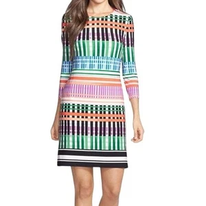 Eliza J Shift Dress Womens 2P Multicolor Stretch Knit Jersey Retro Classic Bold - Picture 1 of 16