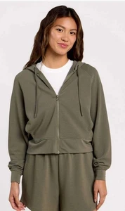 Neu ohne Etikett Nuuds Performance Damen-Hoodie Waffel durchgehender Reißverschluss oliv Größe L - Bild 1 von 7